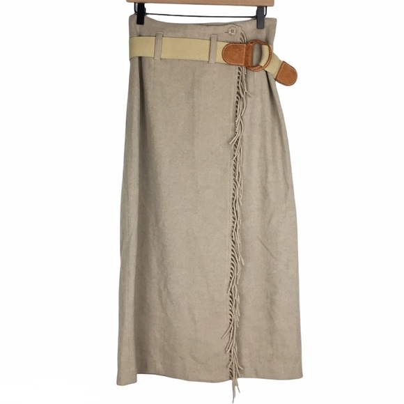 EXPRESS Vintage Skirt Maxi Wool Cashmere Fringe Wrap Southwestern Ranch Style 6 - Picture 9 of 9